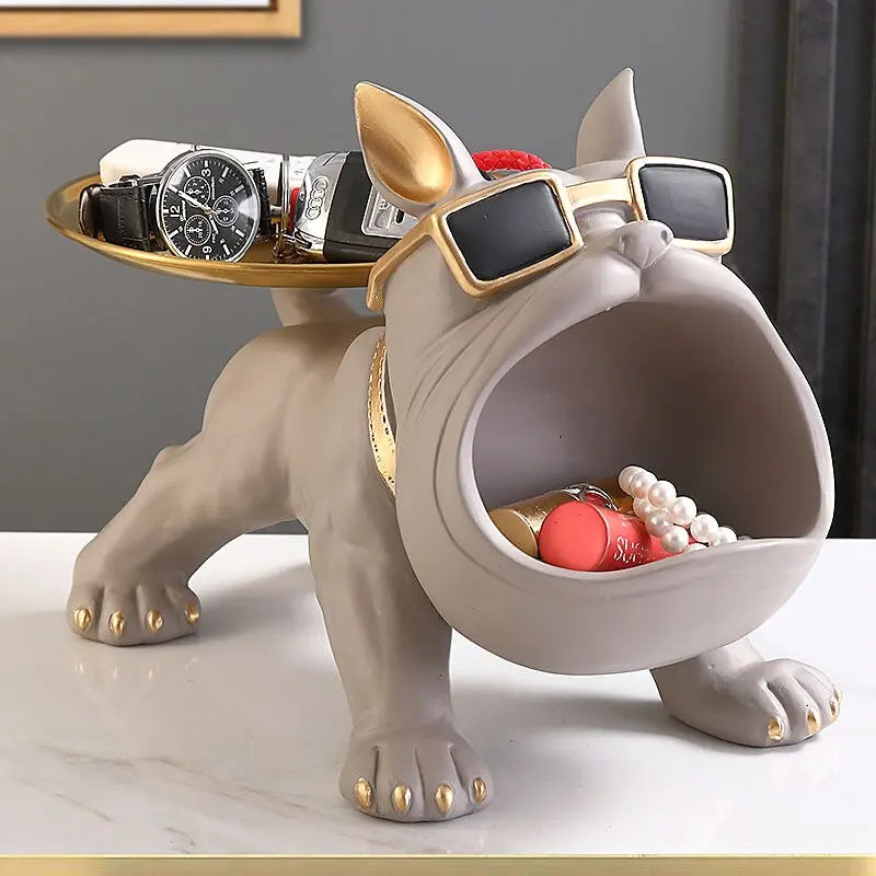 Bulldog Butler avec plateau - Statue créative en résine  Decor Harmony