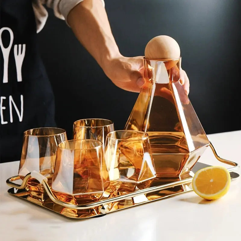 Carafe en verre sertie de verres - Carafe Pichet Vin, Whisky et eau  Decor Harmony