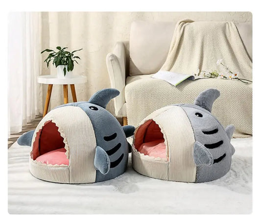 Cat bed dog bed kennel online celebrity warm semi-closed shark nest pad pet supplies cat house in winter  Decor Harmony