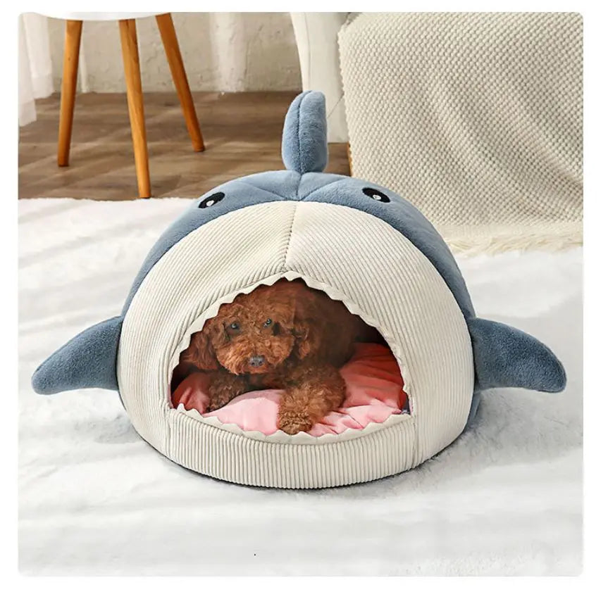 Cat bed dog bed kennel online celebrity warm semi-closed shark nest pad pet supplies cat house in winter  Decor Harmony