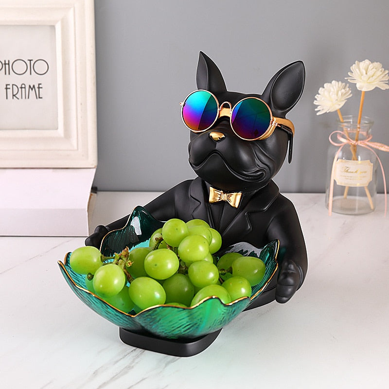 Sculpture de bouledogue français en résine pour fruits sur table  Decor Harmony