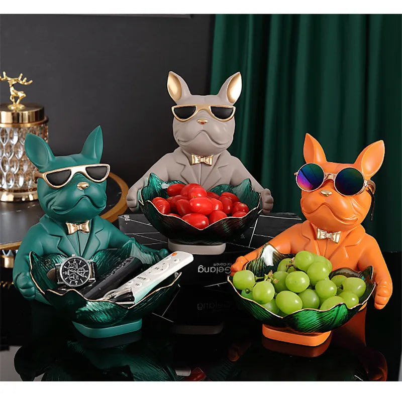 Sculpture de bouledogue français en résine pour fruits sur table  Decor Harmony